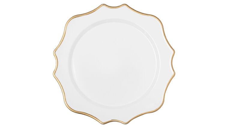 Lotus Scalloped Acrylic Charger Plate – White/Gold Trimmed | Rental Lotus Scalloped Acrylic Charger Plate – White/Gold Trimmed | Rental