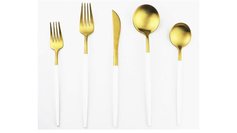 Modern White & Gold Matte Dinner Fork | Rental