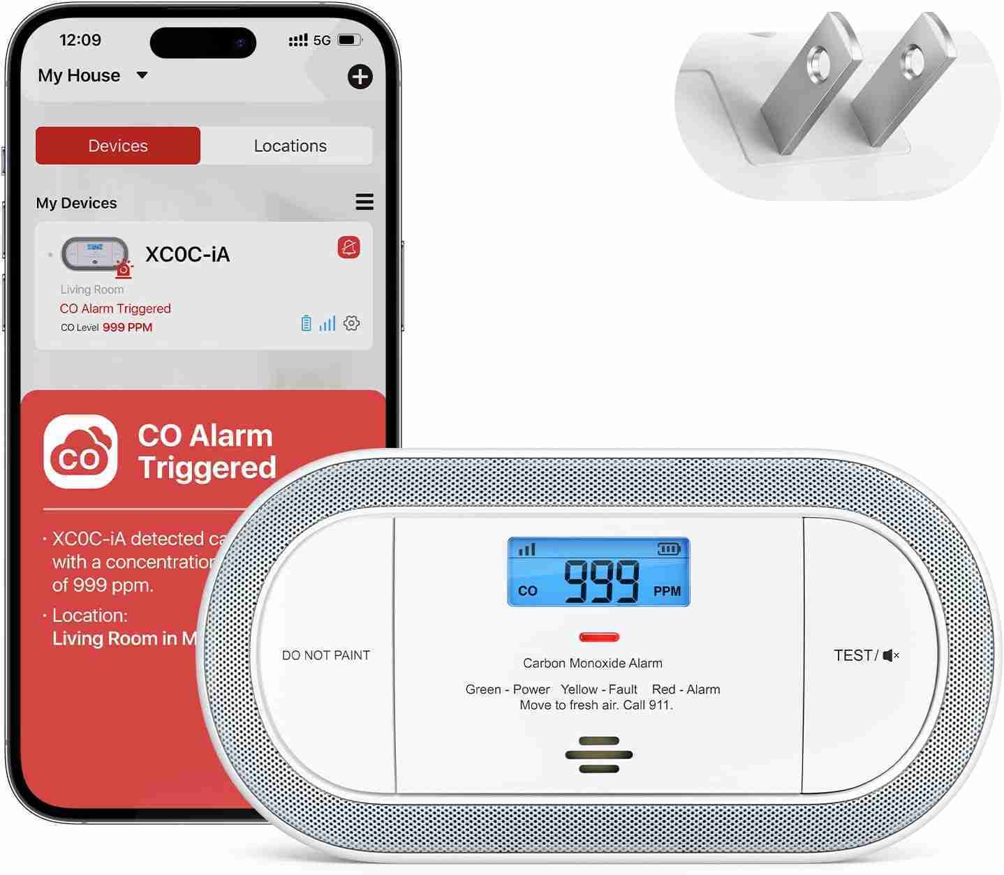 X-Sense Wi-Fi Plug-in Carbon Monoxide Detector with AAA Battery Backup | Rental