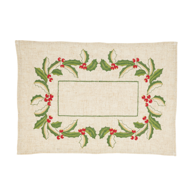 QX653 Embroidered Holly Design Placemat | Rental QX653 Embroidered Holly Design Placemat | Rental