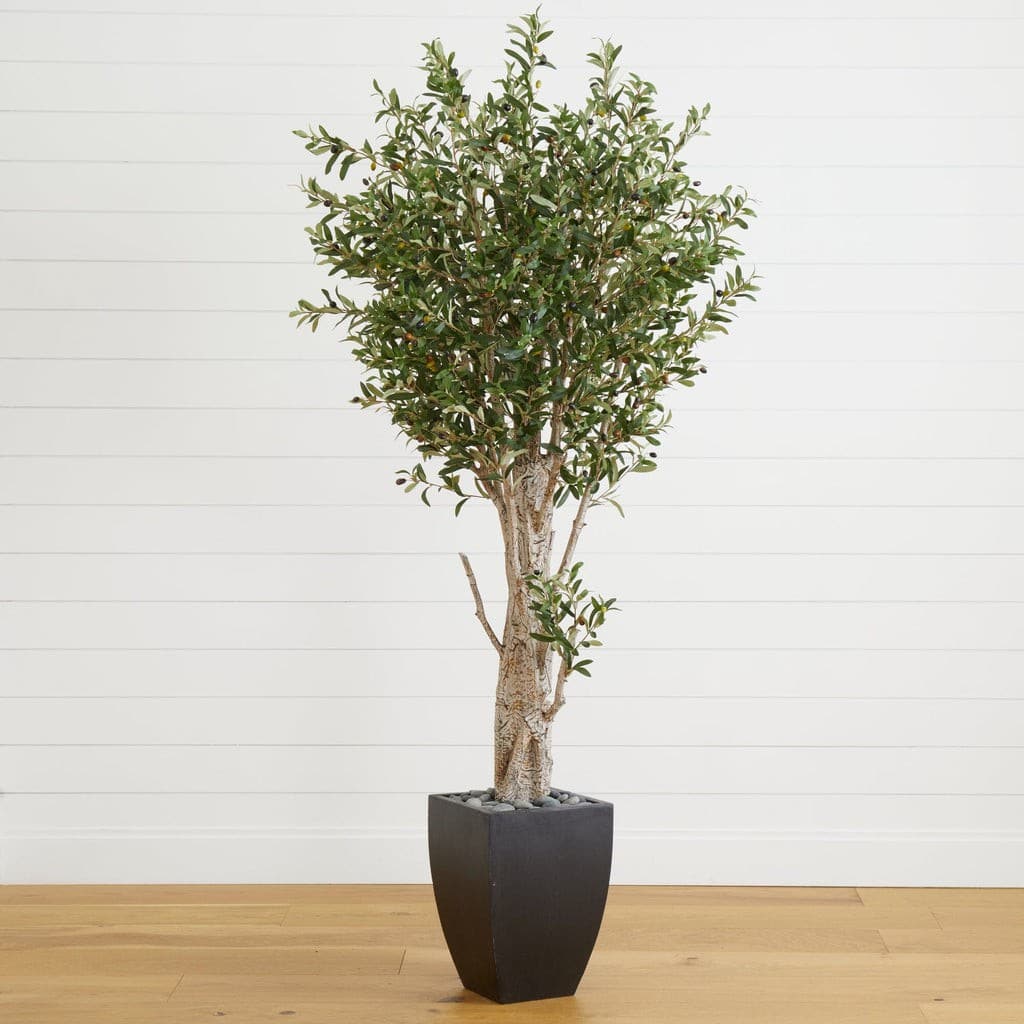 6.5’ Olive Artificial Tree in Black Planter | Rental