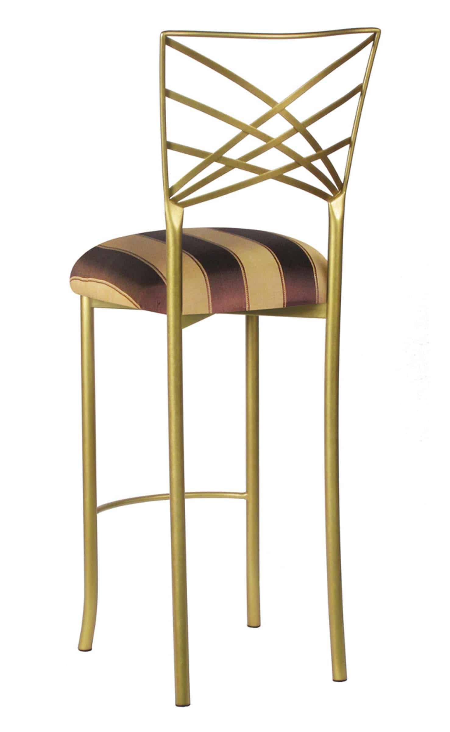 Gold Fanfare Barstool with Brown and Gold Stripe Cushion – Chameleon Chair Collection | Rental Gold Fanfare Barstool with Brown and Gold Stripe Cushion – Chameleon Chair Collection | Rental