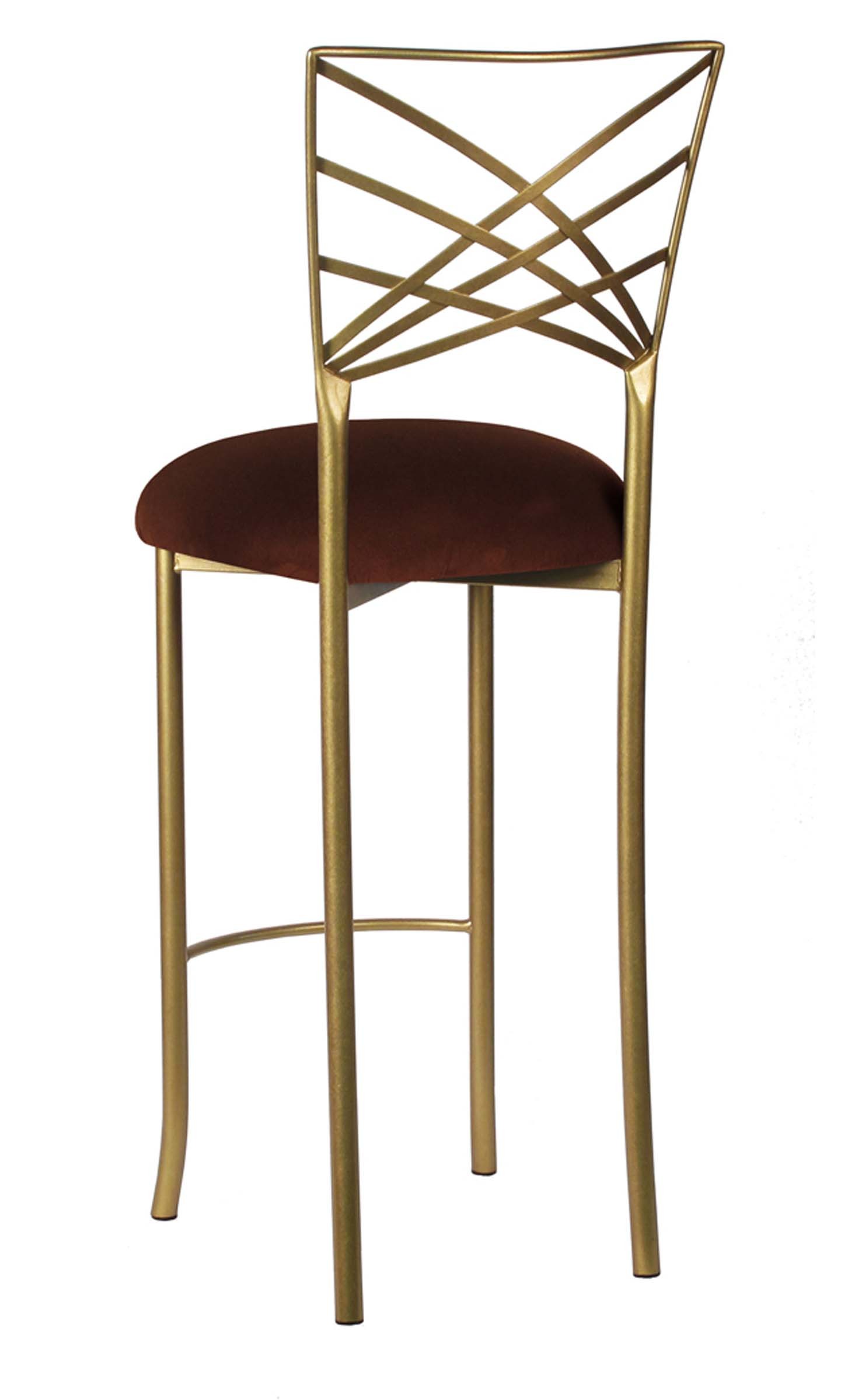 Gold Fanfare Barstool with Chocolate Suede Cushion – Chameleon Chair Collection | Rental Gold Fanfare Barstool with Chocolate Suede Cushion – Chameleon Chair Collection | Rental