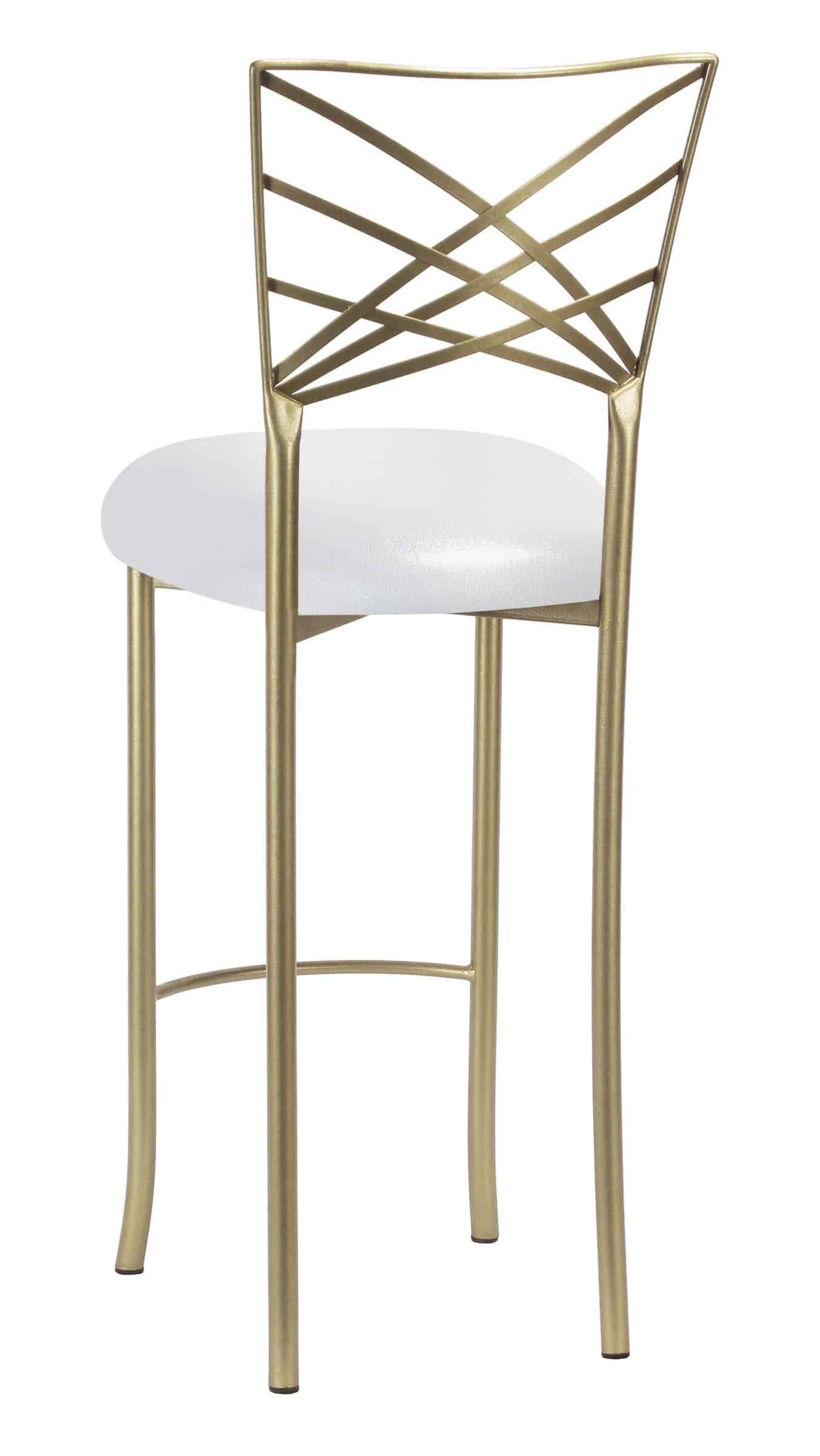 Gold Fanfare Barstool with Metallic Silver on White Stretch Knit Cushion – Chameleon Chair Collection | Rental Gold Fanfare Barstool with Metallic Silver on White Stretch Knit Cushion – Chameleon Chair Collection | Rental
