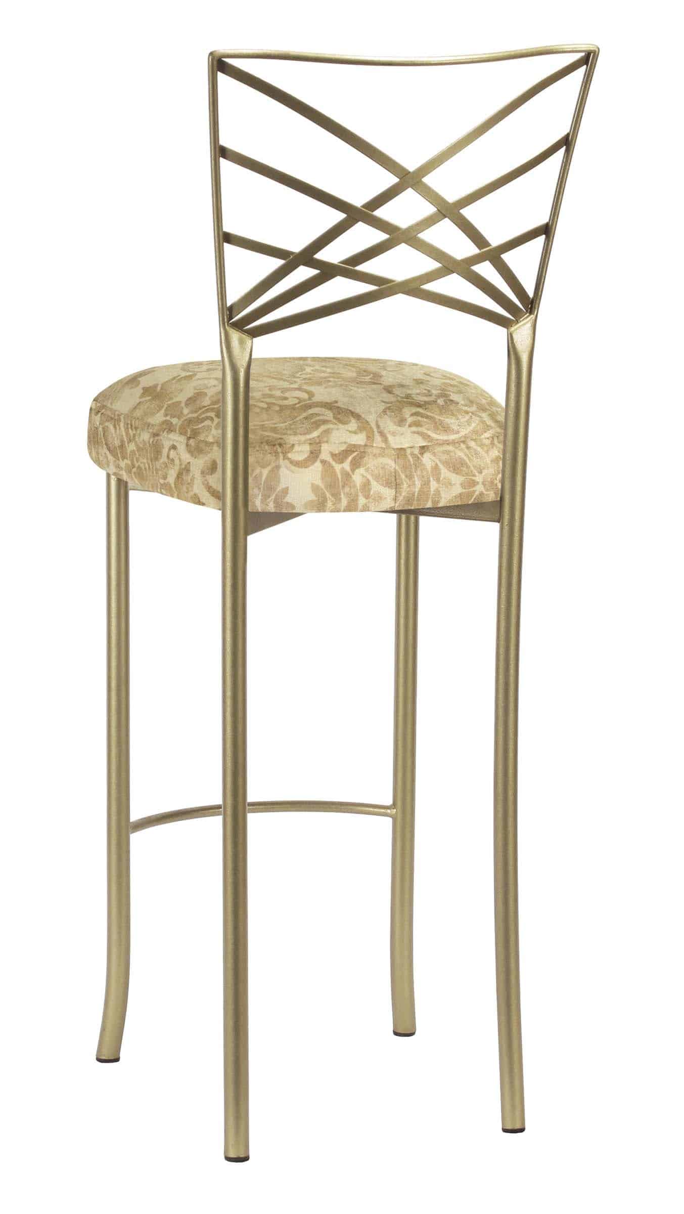 Gold Fanfare Barstool with Ravena Chenille Boxed Cushion – Chameleon Chair Collection | Rental Gold Fanfare Barstool with Ravena Chenille Boxed Cushion – Chameleon Chair Collection | Rental