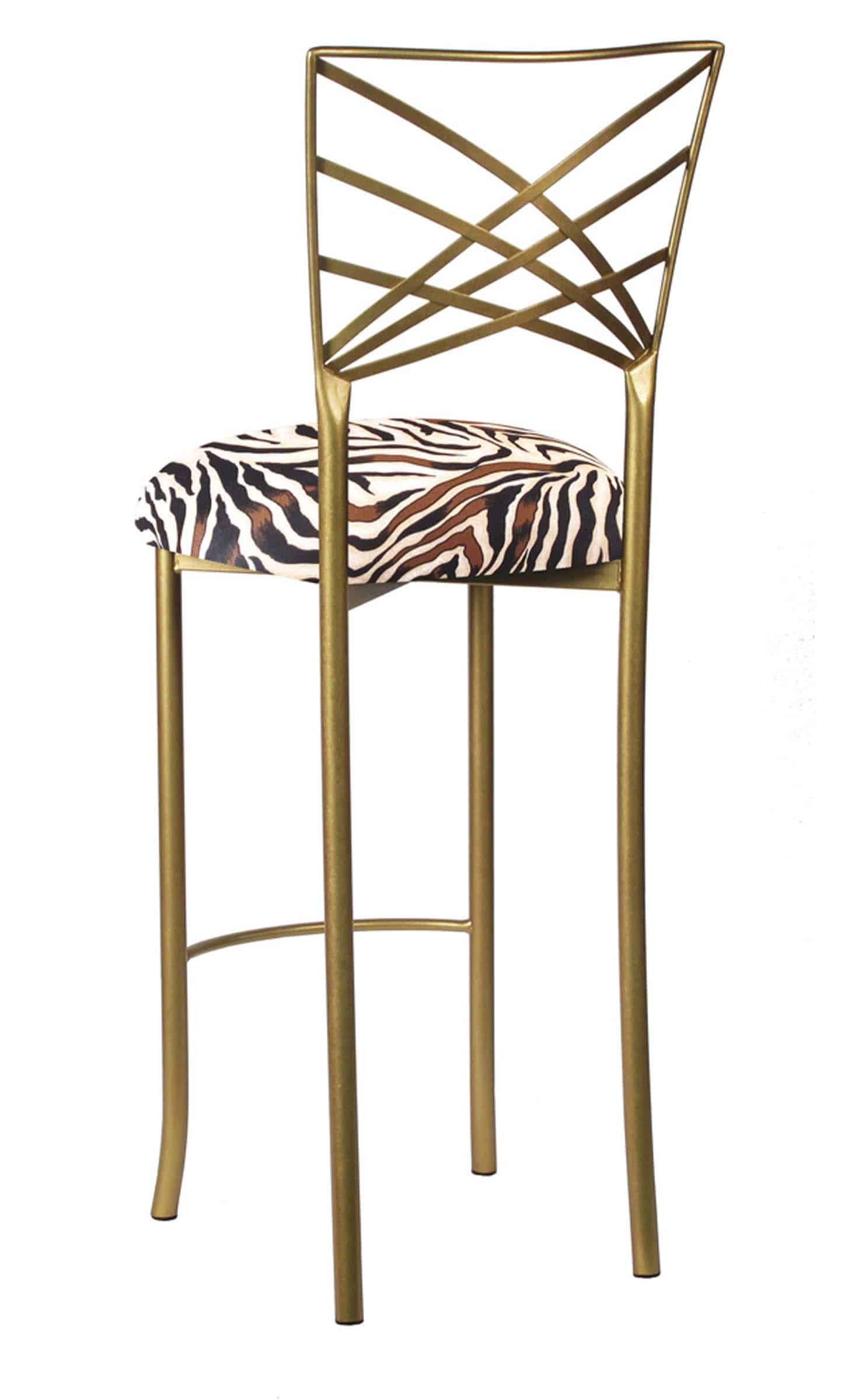 Gold Fanfare Barstool with Zebra Stretch Knit Cushion – Chameleon Chair Collection | Rental Gold Fanfare Barstool with Zebra Stretch Knit Cushion – Chameleon Chair Collection | Rental