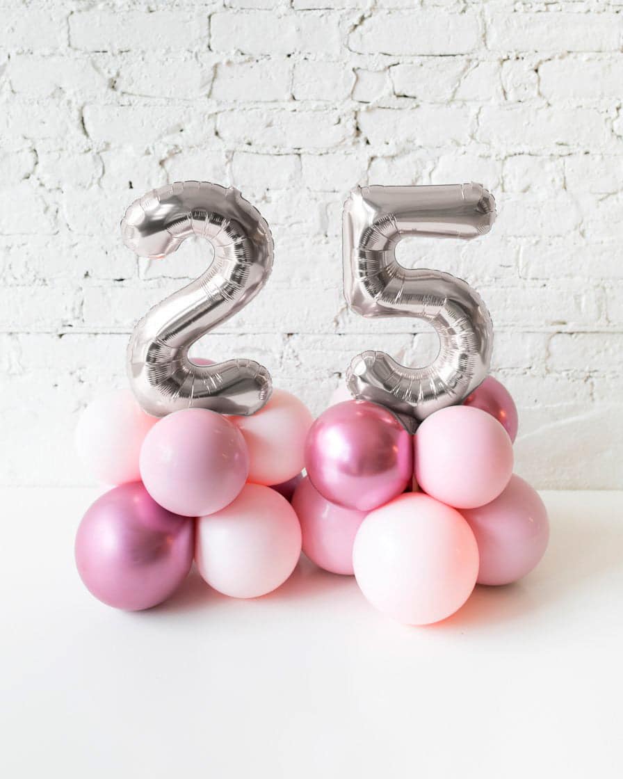 Modern Mauve – Tabletop Foil Numbers on Balloon Base – 1.5ft | Rental Modern Mauve – Tabletop Foil Numbers on Balloon Base – 1.5ft | Rental