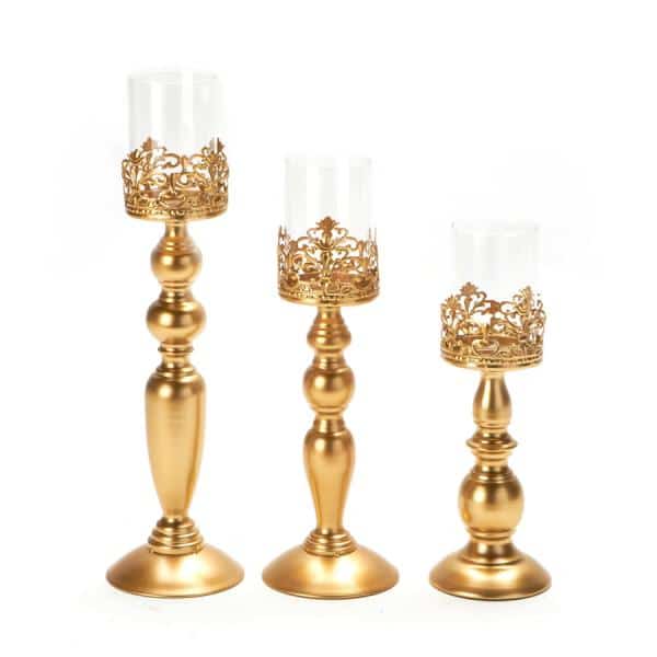 Decostar™ Gold Metal Pedestal Candle Holder Set of 3! | Rental Decostar™ Gold Metal Pedestal Candle Holder Set of 3! | Rental