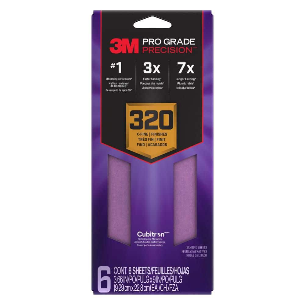 3M — Pro Grade Precision 3.7 in. x 11 in. Extra Fine 320-Grit Sheet Sandpaper (6-Pack) | Rental 3M — Pro Grade Precision 3.7 in. x 11 in. Extra Fine 320-Grit Sheet Sandpaper (6-Pack) | Rental