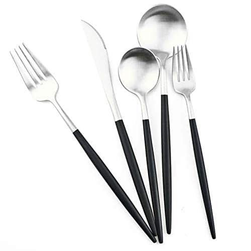 Gugrida Luxury Flatware, Royal 5 Piece Matte Black Handle 18/10 Stainless Steel Tableware Sets for 1 Including Forks Spoons Knives, Camping Silverware Travel Utensils Set Cutlery ( | Rental