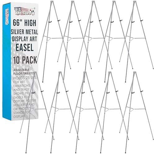 US Art Supply 66 inch Tall Gallery Large Silver Aluminum Display & Presentation Floor Easel (10-Easels) | Rental US Art Supply 66 inch Tall Gallery Large Silver Aluminum Display & Presentation Floor Easel (10-Easels) | Rental
