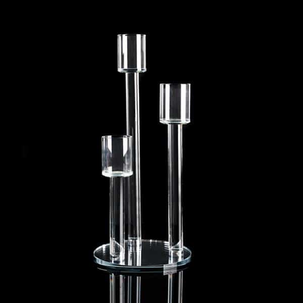 Decostar™ Crystal Cluster Round Glass Candelabra – 3 Pillar – 8″ X 17½” | Rental Decostar™ Crystal Cluster Round Glass Candelabra – 3 Pillar – 8″ X 17½” | Rental