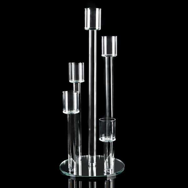 Crystal Cluster Round Glass Candelabra – 5 Pillar – 9¾” X 23¼” | Rental Crystal Cluster Round Glass Candelabra – 5 Pillar – 9¾” X 23¼” | Rental
