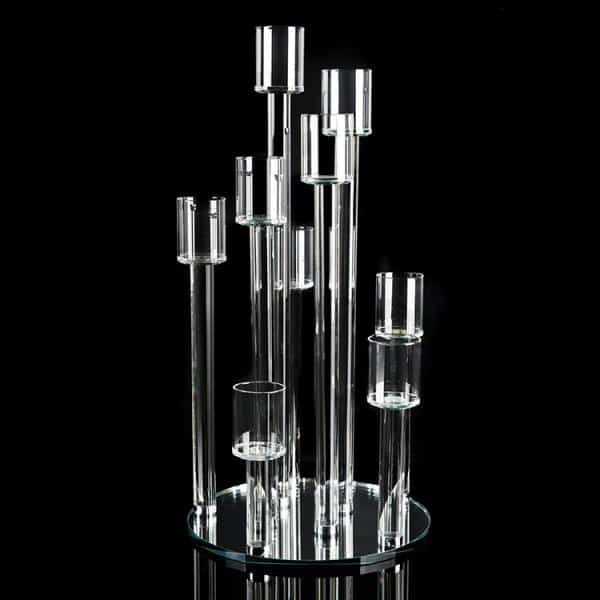 Crystal Cluster Round Glass Candelabra – Pillar – 11¾” X 23¼” | Rental Crystal Cluster Round Glass Candelabra – Pillar – 11¾” X 23¼” | Rental