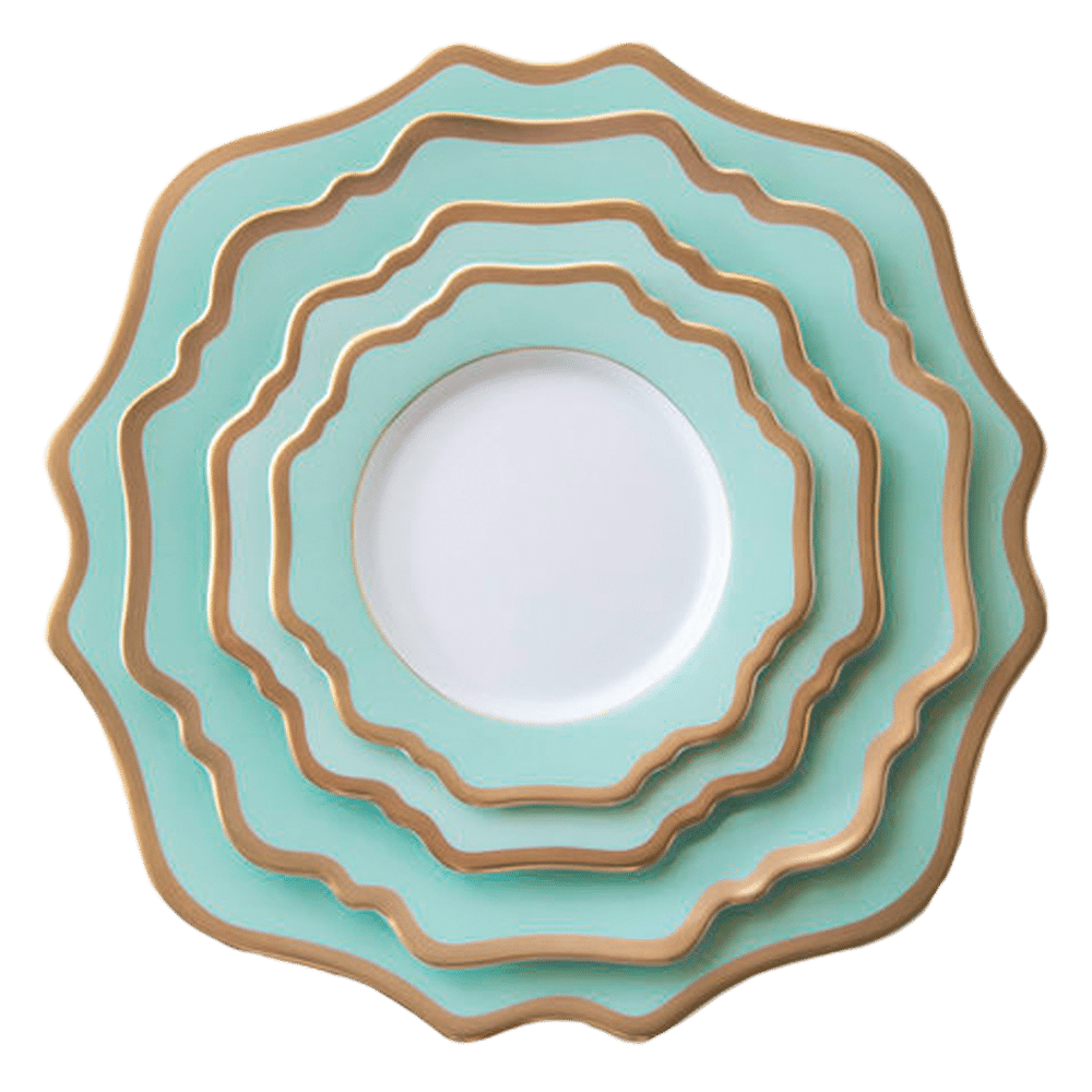 Casablanca Porcelain Collection in Aqua/Gold | Rental Casablanca Porcelain Collection in Aqua/Gold | Rental