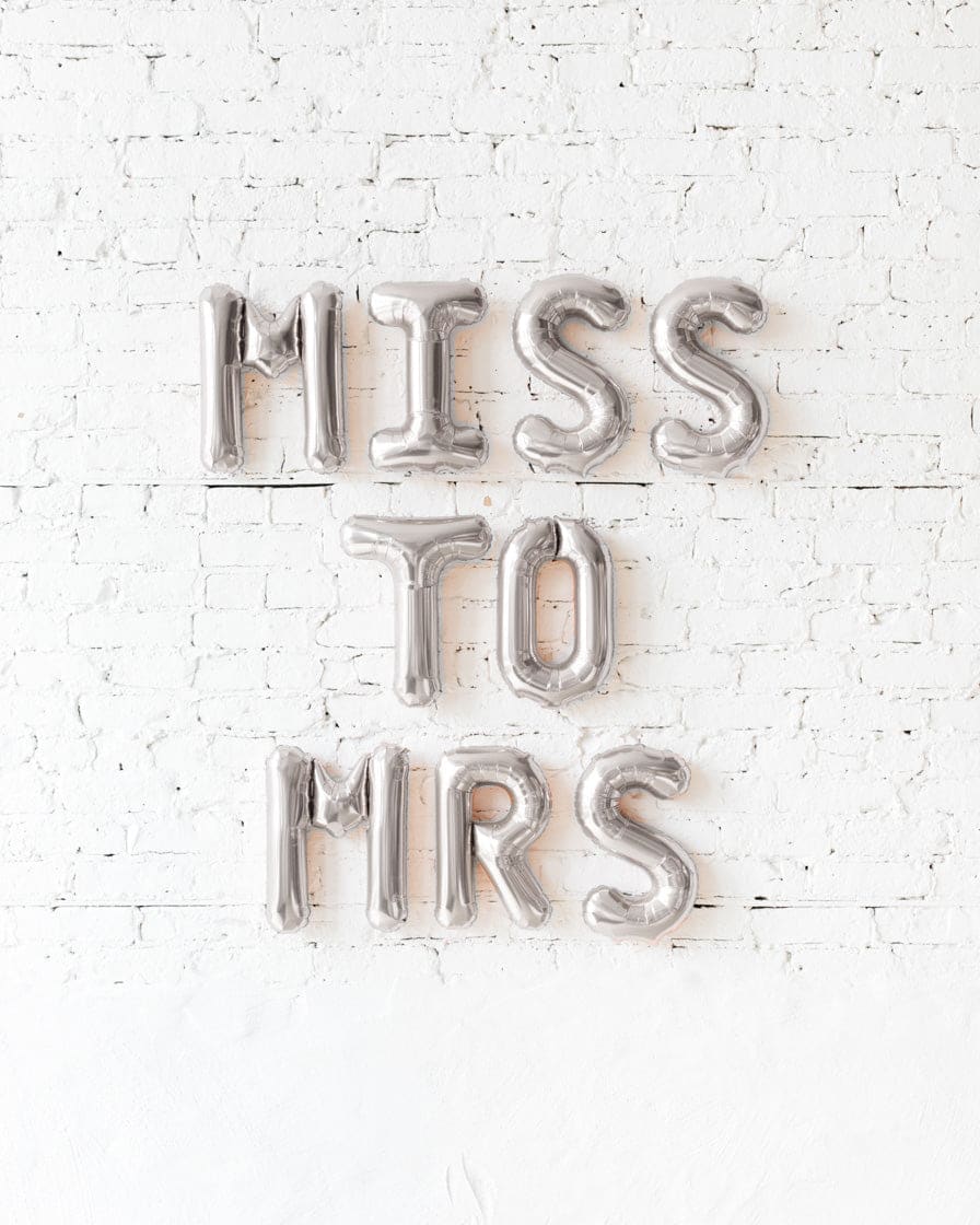 16in Silver MISS TO MRS Foil Balloon Set | Rental 16in Silver MISS TO MRS Foil Balloon Set | Rental