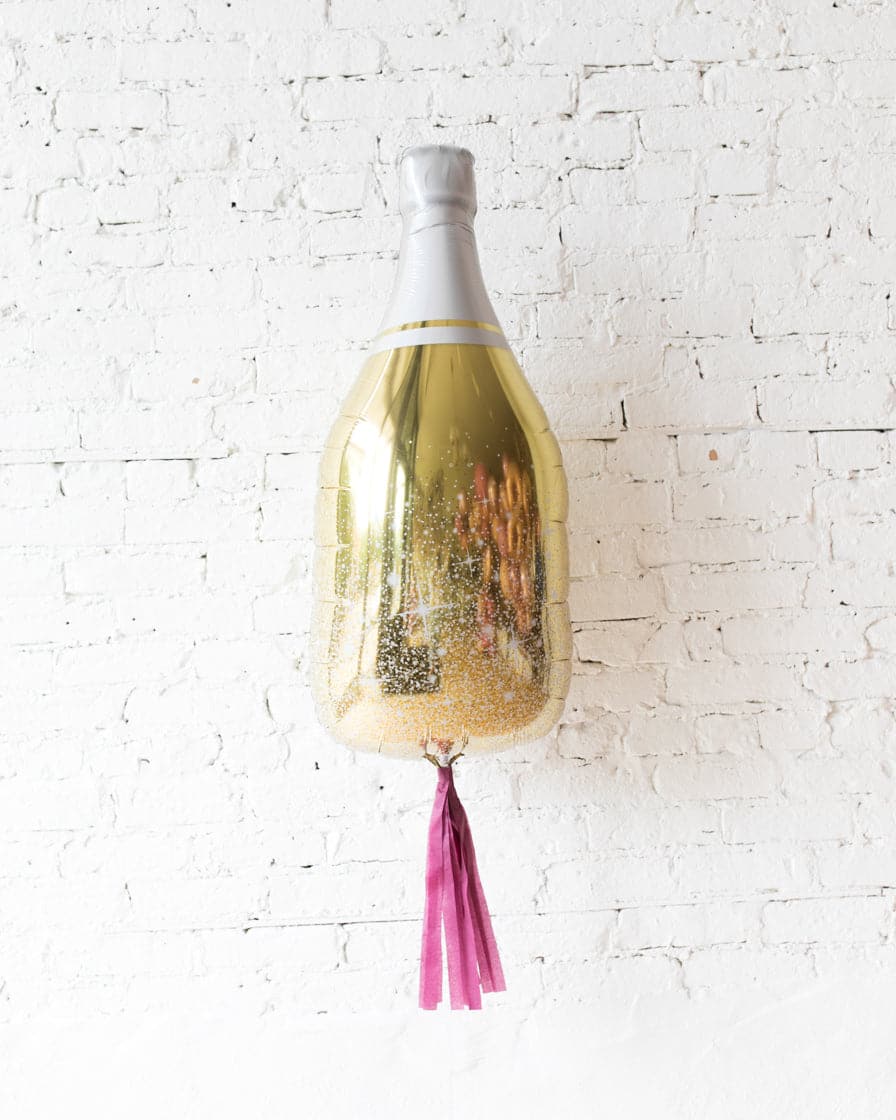 36in Gold Champagne Bottle Foil Balloon with Burgundy Skirt | Rental 36in Gold Champagne Bottle Foil Balloon with Burgundy Skirt | Rental