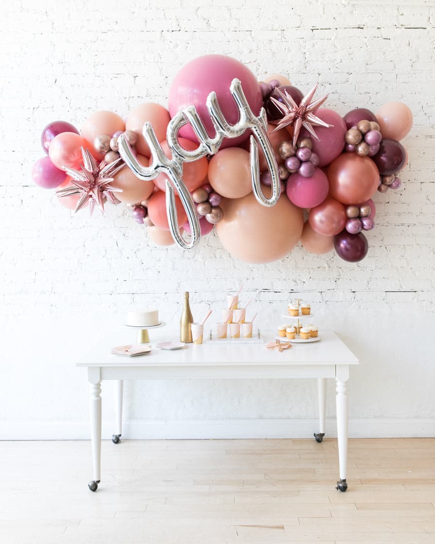 Berry Blush – Yay Script Backdrop Balloon Garland Install Piece – 6ft | Rental