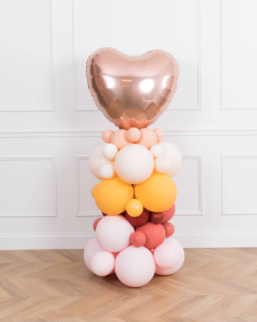 Boho Rainbow Party – Rose Gold Heart Foil Balloon Column – 4ft | Rental Boho Rainbow Party – Rose Gold Heart Foil Balloon Column – 4ft | Rental