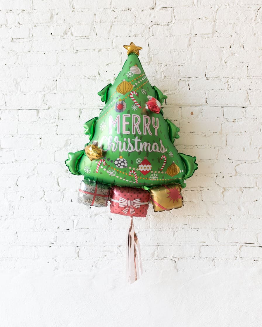 34in Christmas Tree Foil Balloon with Rose Gold Skirt | Rental 34in Christmas Tree Foil Balloon with Rose Gold Skirt | Rental