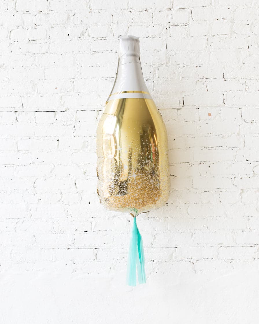 36in Gold Champagne Bottle Foil Balloon with Mint Skirt | Rental 36in Gold Champagne Bottle Foil Balloon with Mint Skirt | Rental