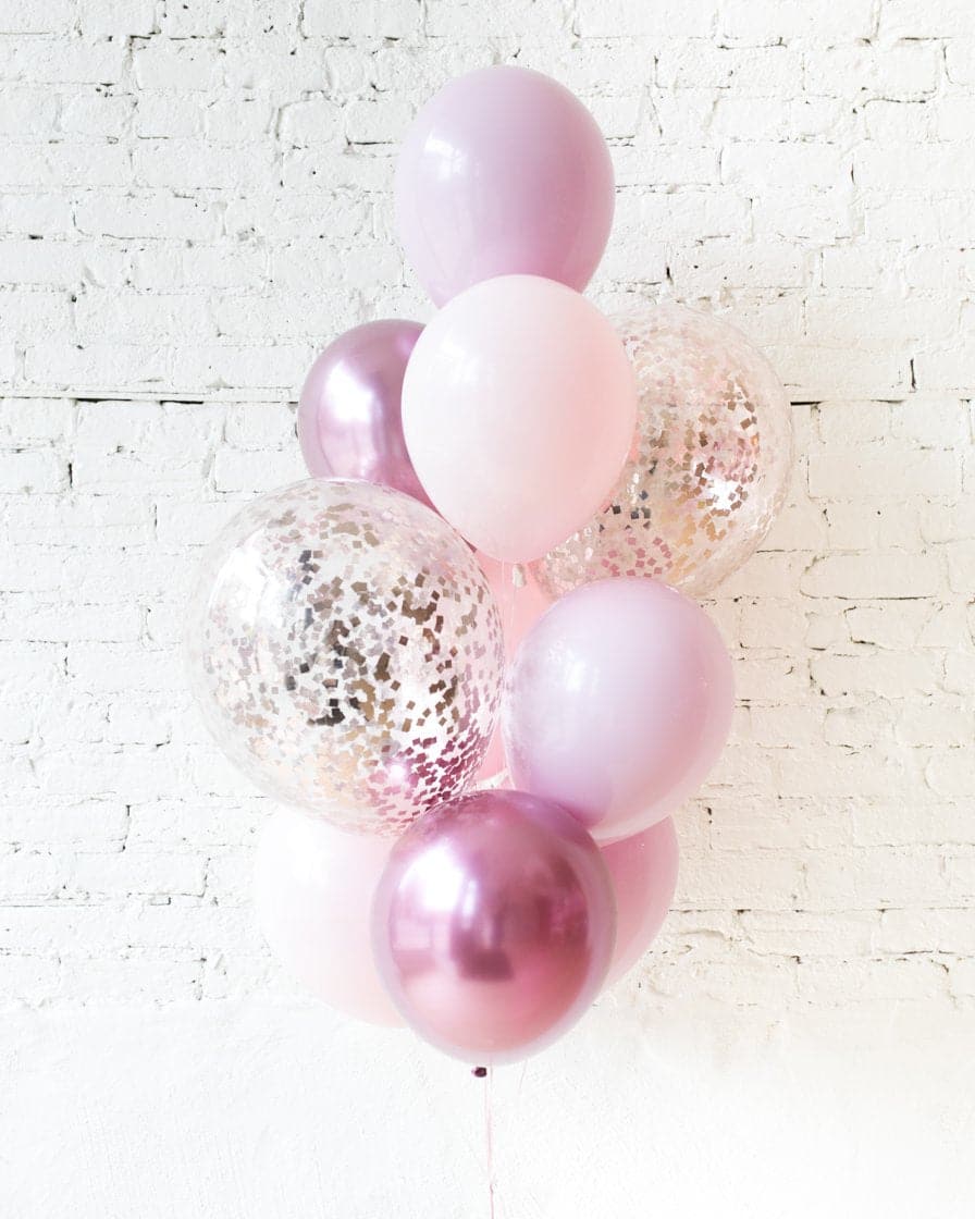 Modern Mauve – Confetti and 11in Balloons – bouquet of 10 | Rental