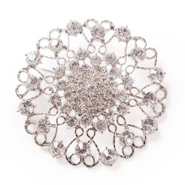 DecoStar™ JUMBO Round Ornate Diamond-Studded Brooch in Silver | Rental DecoStar™ JUMBO Round Ornate Diamond-Studded Brooch in Silver | Rental