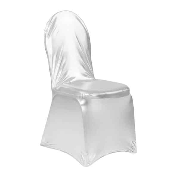 Metallic Spandex (Lycra) Banquet & Wedding Chair Cover By Eastern Mills in Silver | Rental