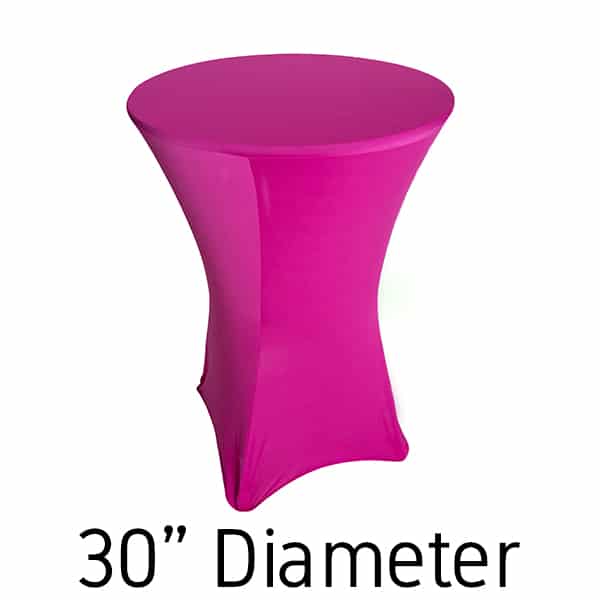 200 GSM Grade A Quality Spandex Hi-Boy Table Cover – Fuchsia – Cocktail Table – 30″ Diameter | Rental