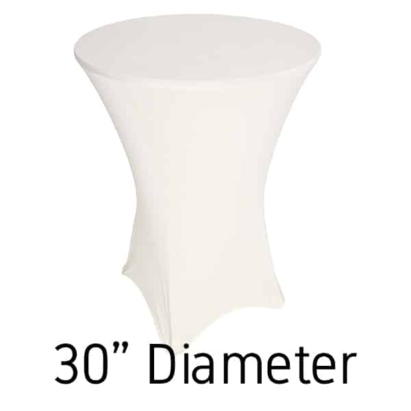 200 GSM Grade A Quality Spandex Hi-Boy Table Cover – Ivory – Cocktail Table – 30″ Diameter | Rental