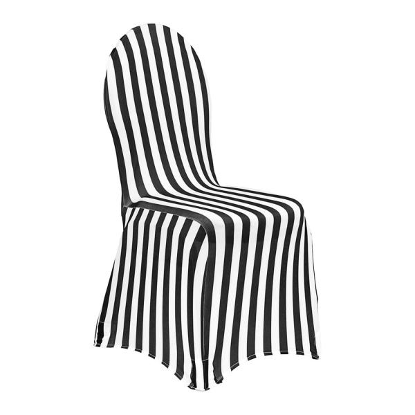 Striped Spandex (Lycra) Banquet & Wedding Chair Cover By Eastern Mills in Black and White | Rental