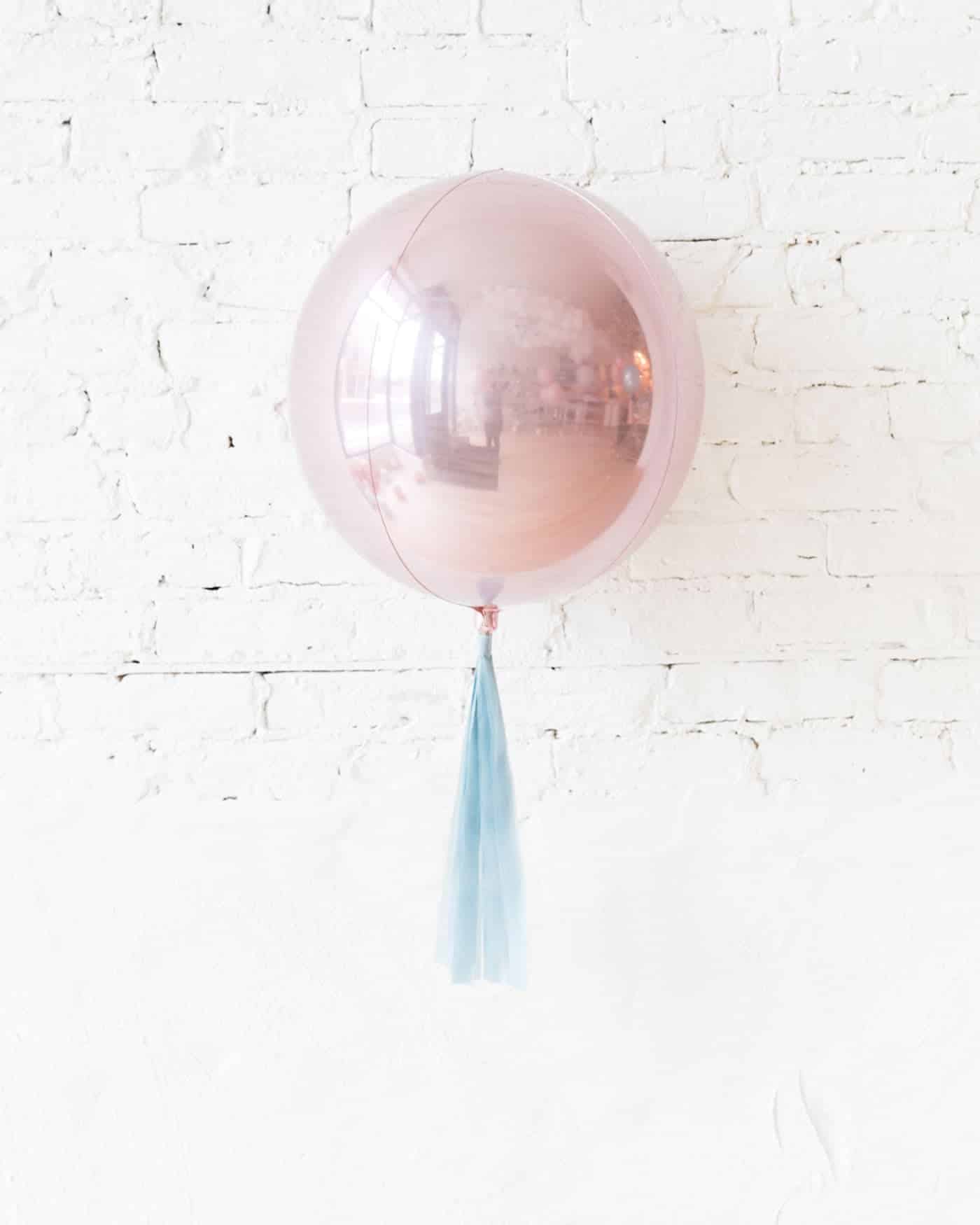 Petits Pastels – 16in Pastel Pink Orb Foil Balloon with French Blue Skirt | Purchase Petits Pastels – 16in Pastel Pink Orb Foil Balloon with French Blue Skirt | Purchase