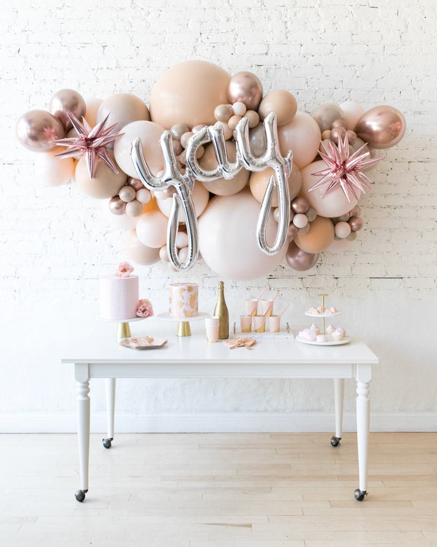 Glam Tan – Yay Script Backdrop Balloon Garland Install Piece – 6ft | Rental