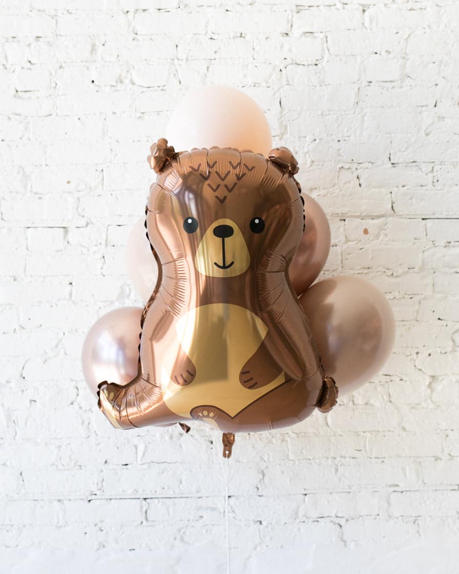 Glam Tan – Bear Foil and 11in Balloons – bouquet of 7 | Rental
