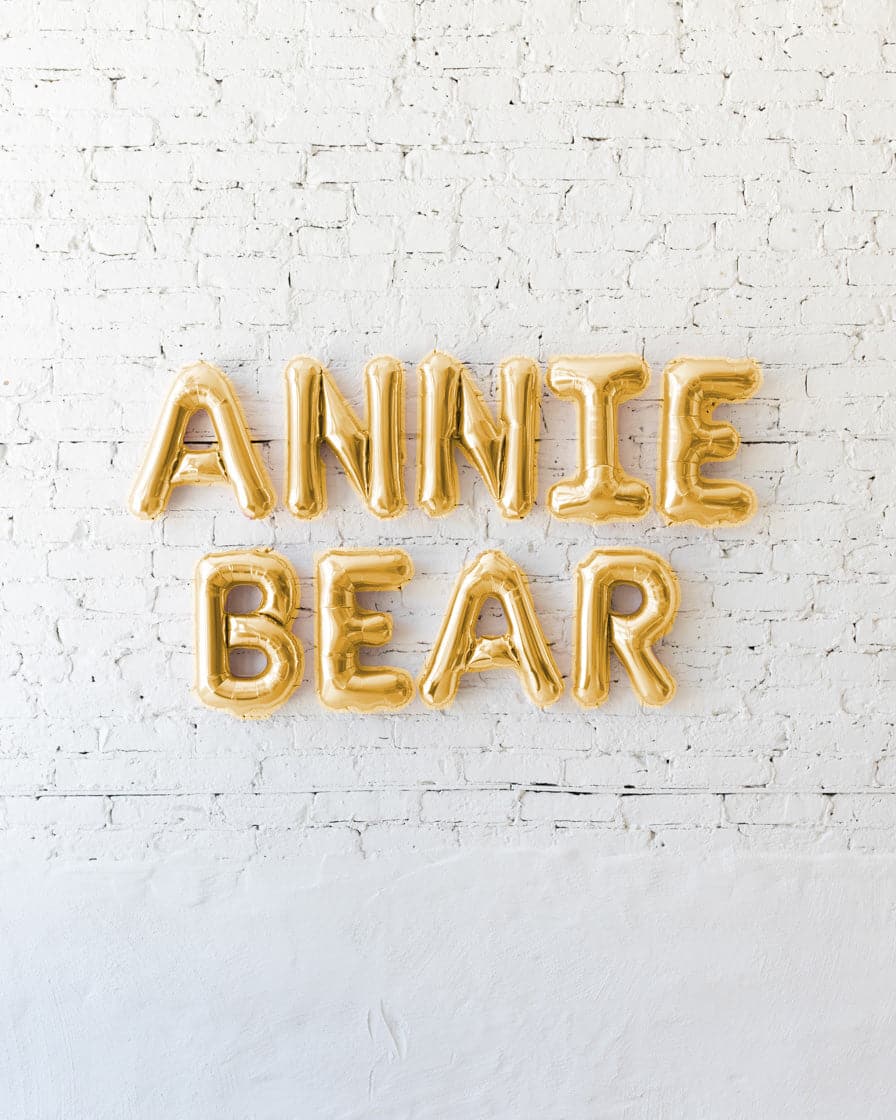 Personalized 16in Gold NAME BEAR Foil Balloon Set | Rental Personalized 16in Gold NAME BEAR Foil Balloon Set | Rental