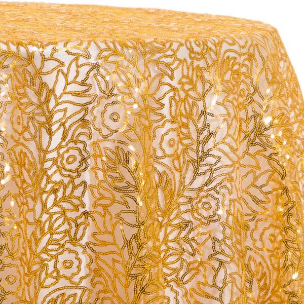 Gold – Fancy Leaf Sequin Overlay by Eastern Mills – Many Size Options | Rental