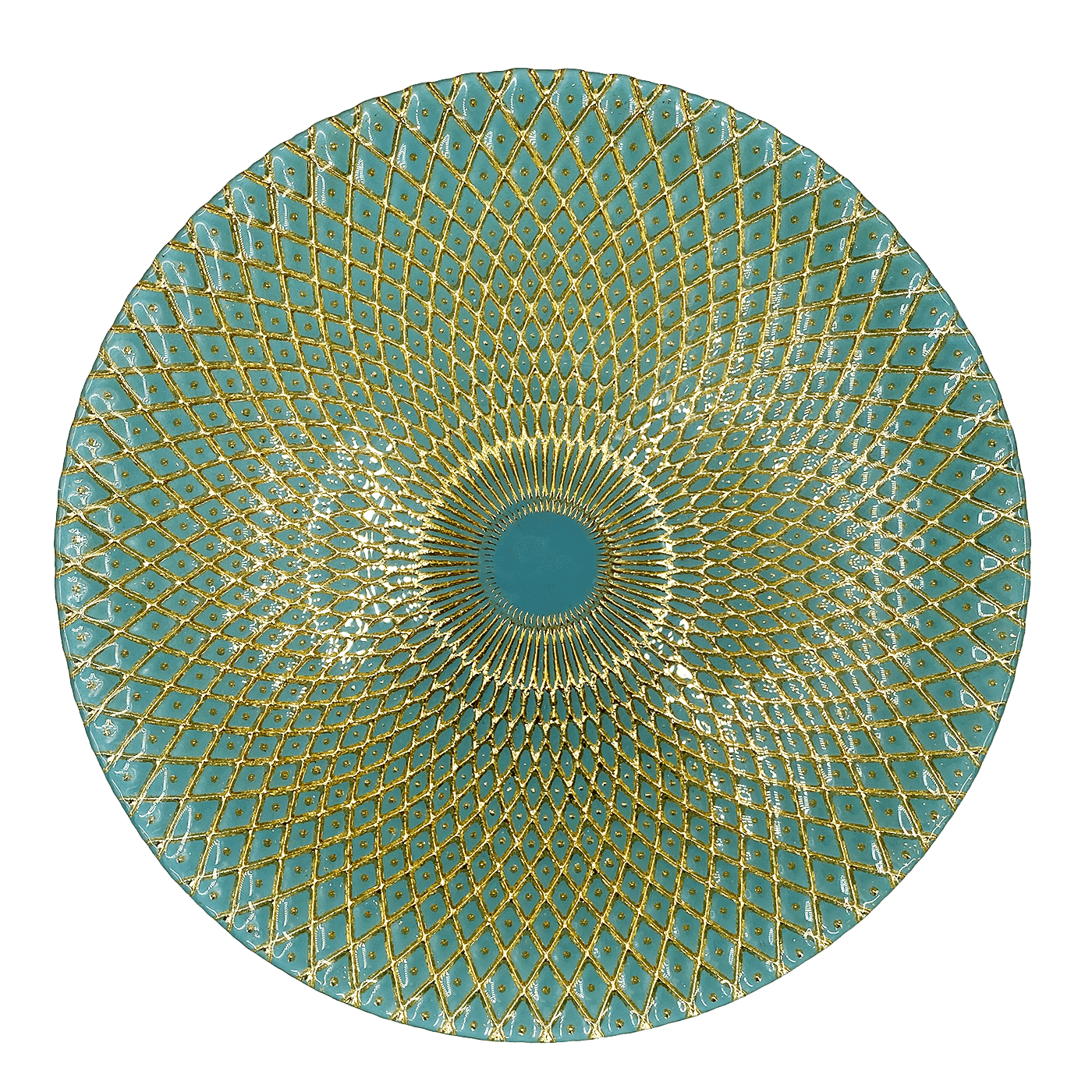 Mandala – Glass Charger Plate in Gold Teal (Item # 0230) | Rental