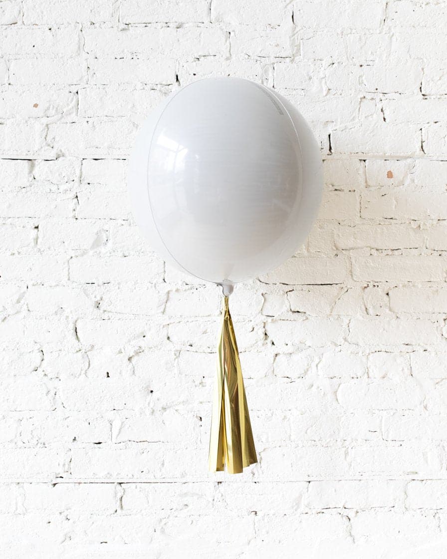 16in White Orb Foil Balloon and Gold Skirt | Rental 16in White Orb Foil Balloon and Gold Skirt | Rental