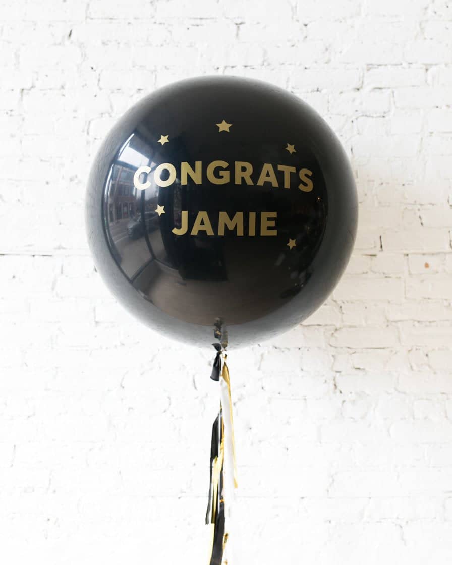 GIFT-Personalized Gift Black Congrats Balloon and Black, White and Gold Tassel | Rental