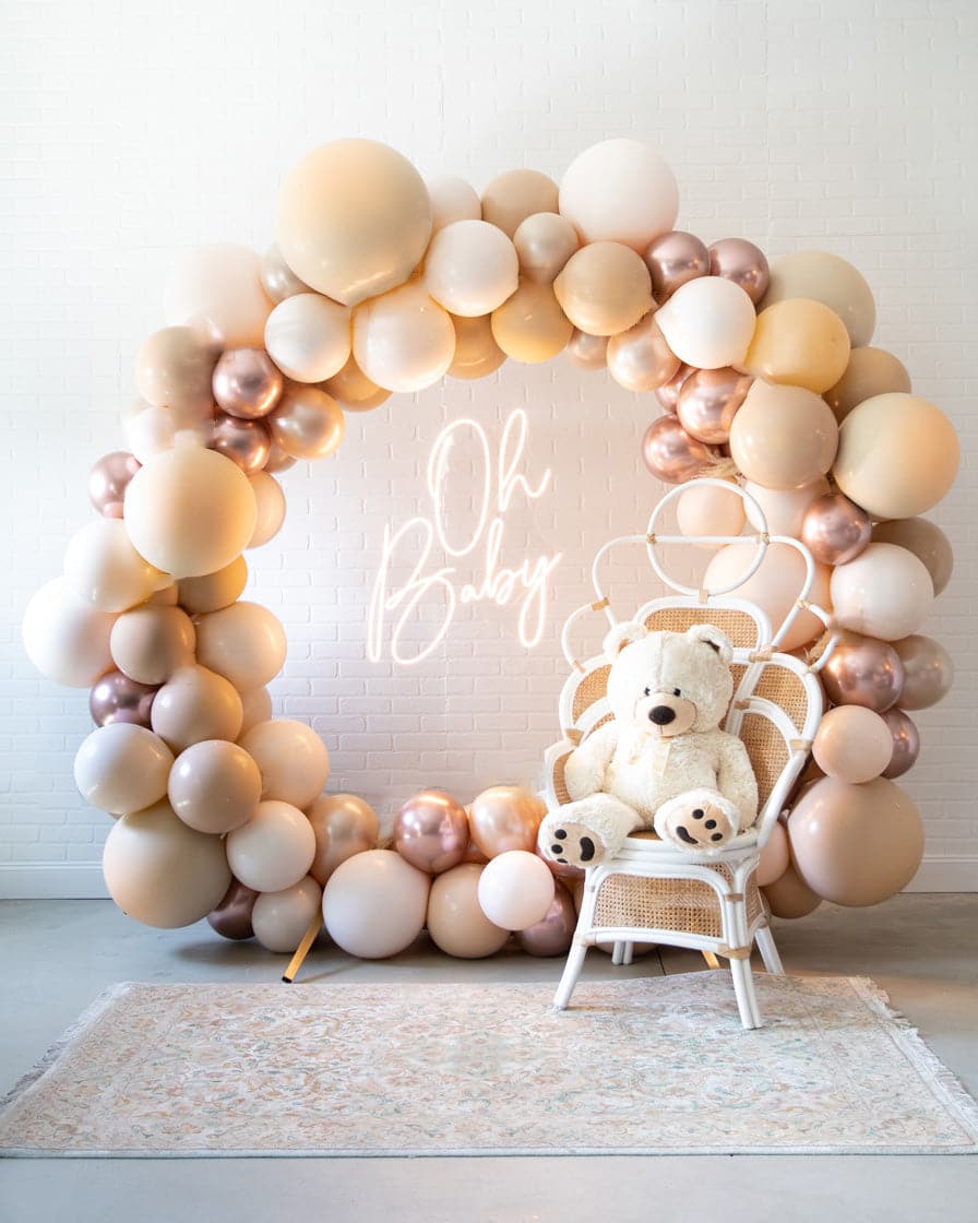 Glam Tan – Circle Frame Install Piece with Neon Sign | Rental