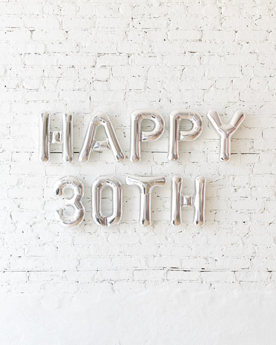 16in Silver Happy Number Birthday Foil Balloon Set | Rental 16in Silver Happy Number Birthday Foil Balloon Set | Rental