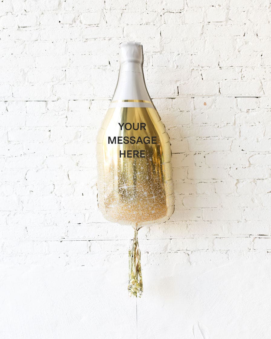 Gold Champagne Bottle Foil Balloon with Gold Skirt | Rental