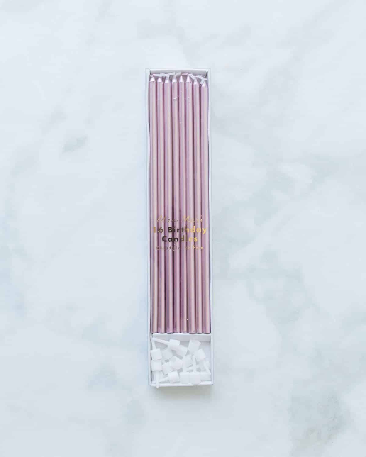 Meri Meri – Rose Gold Candles – pack of 16 | Rental