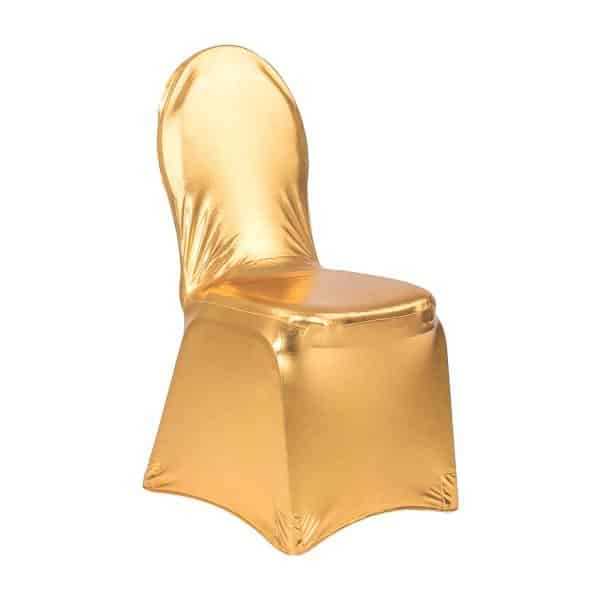 Metallic Spandex (Lycra) Banquet & Wedding Chair Cover By Eastern Mills in Gold | Rental