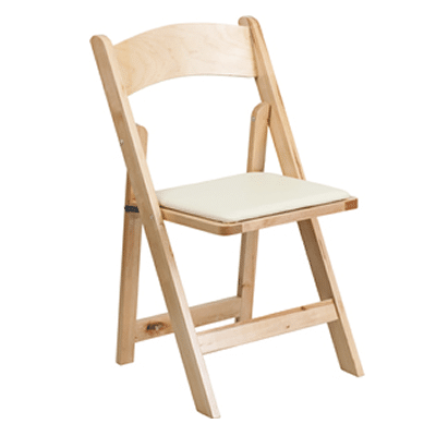 FirmFold™ Wood Folding Chair w/ Beige Vinyl Padded Seat – Natural Wood | Rental FirmFold™ Wood Folding Chair w/ Beige Vinyl Padded Seat – Natural Wood | Rental