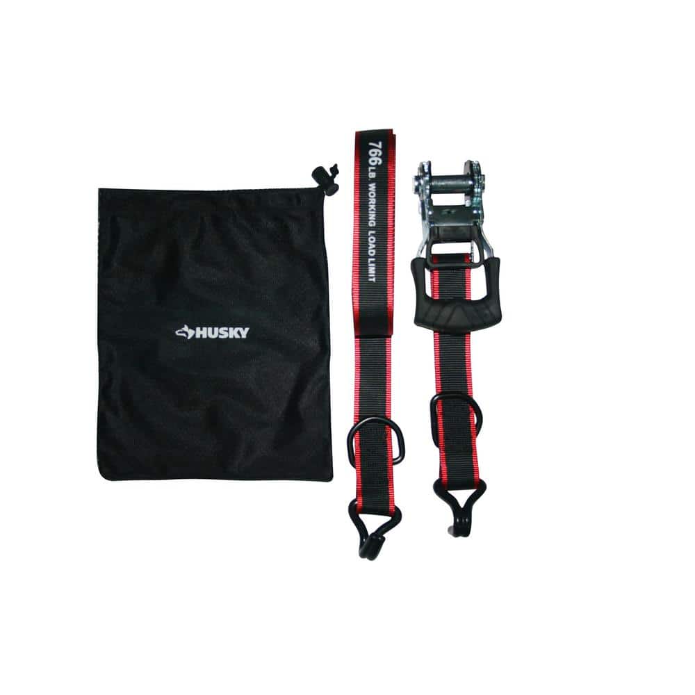 Husky — 1-1/4 in. x 16 ft. Bar Ratchet Tie-Down Strap with J Hook and Mash Bag | Rental Husky — 1-1/4 in. x 16 ft. Bar Ratchet Tie-Down Strap with J Hook and Mash Bag | Rental