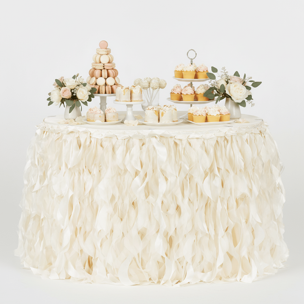 Curly Willow 14ft Table Skirt – Ivory | Rental Curly Willow 14ft Table Skirt – Ivory | Rental