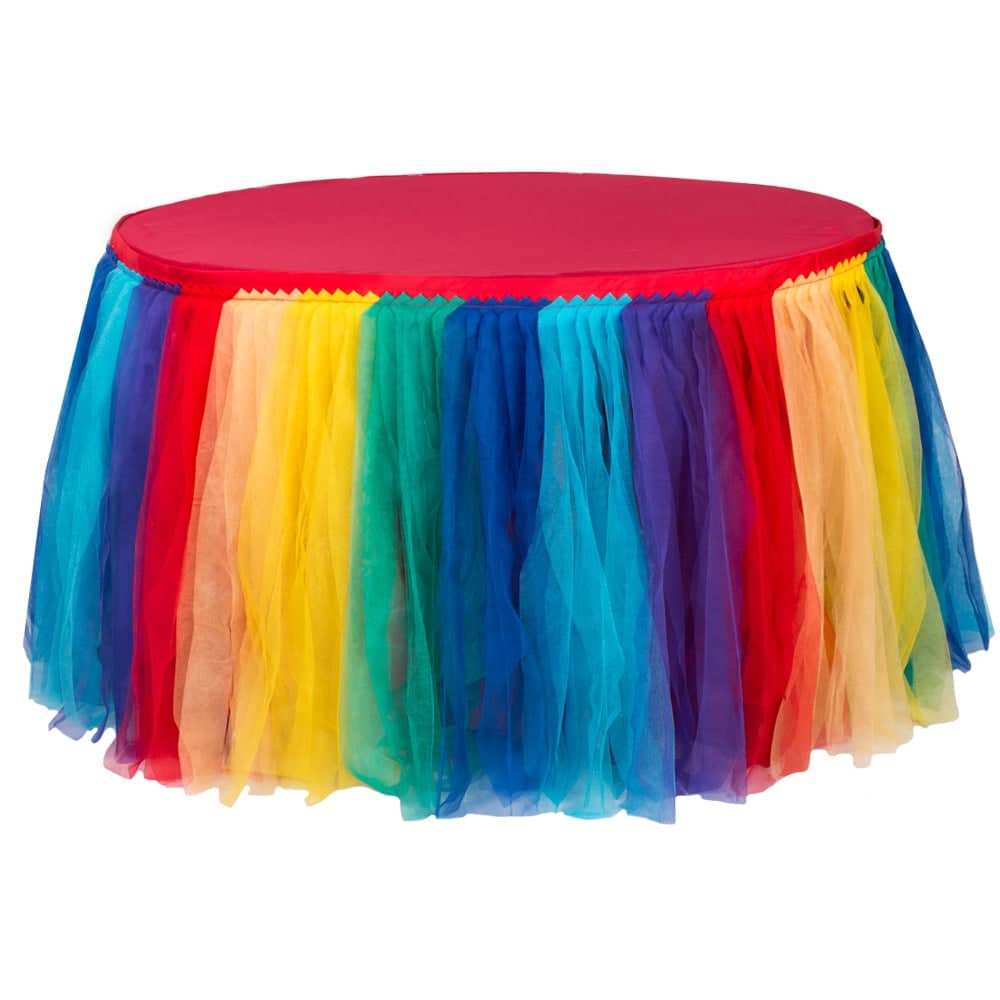 Tulle Tutu 17ft Table Skirt – Rainbow | Rental