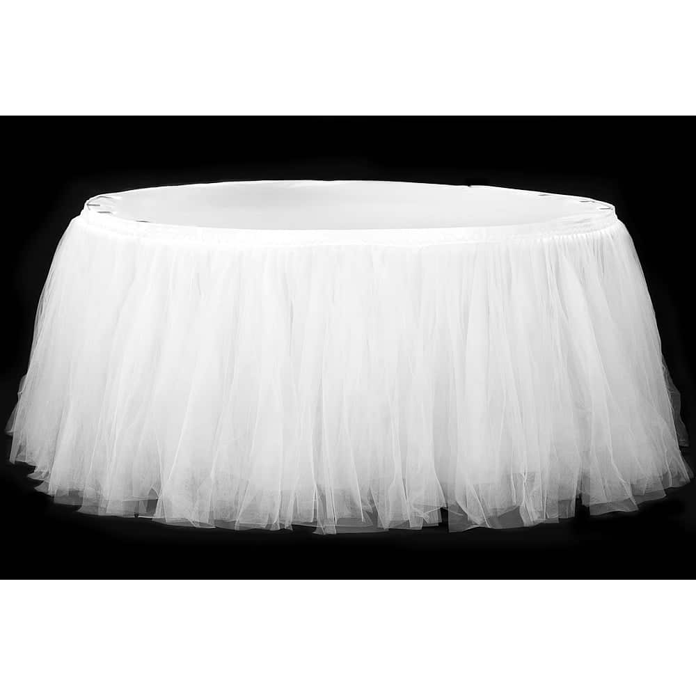 Tulle Tutu 21ft Table Skirt – White | Rental