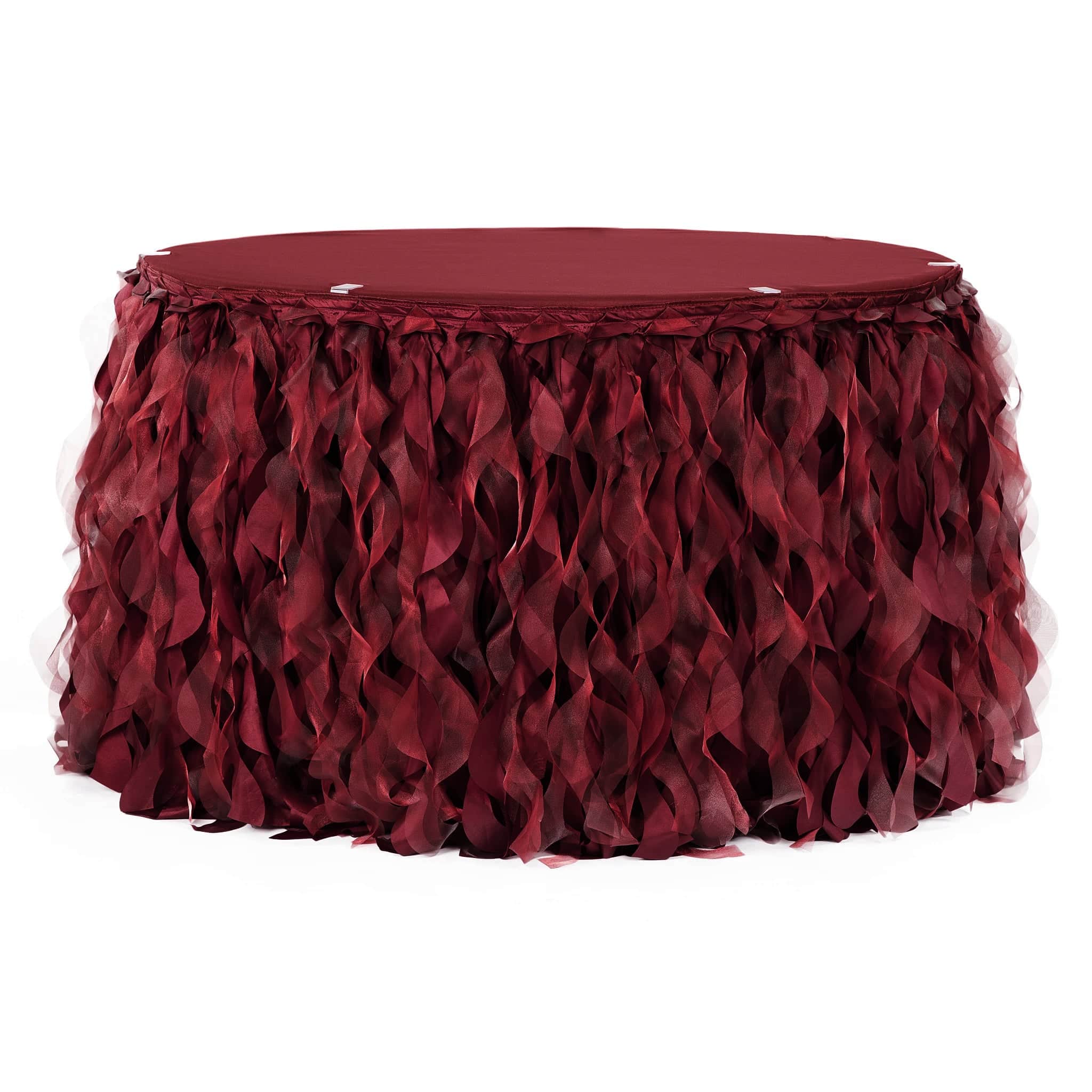 Curly Willow 17ft Table Skirt – Burgundy | Rental Curly Willow 17ft Table Skirt – Burgundy | Rental